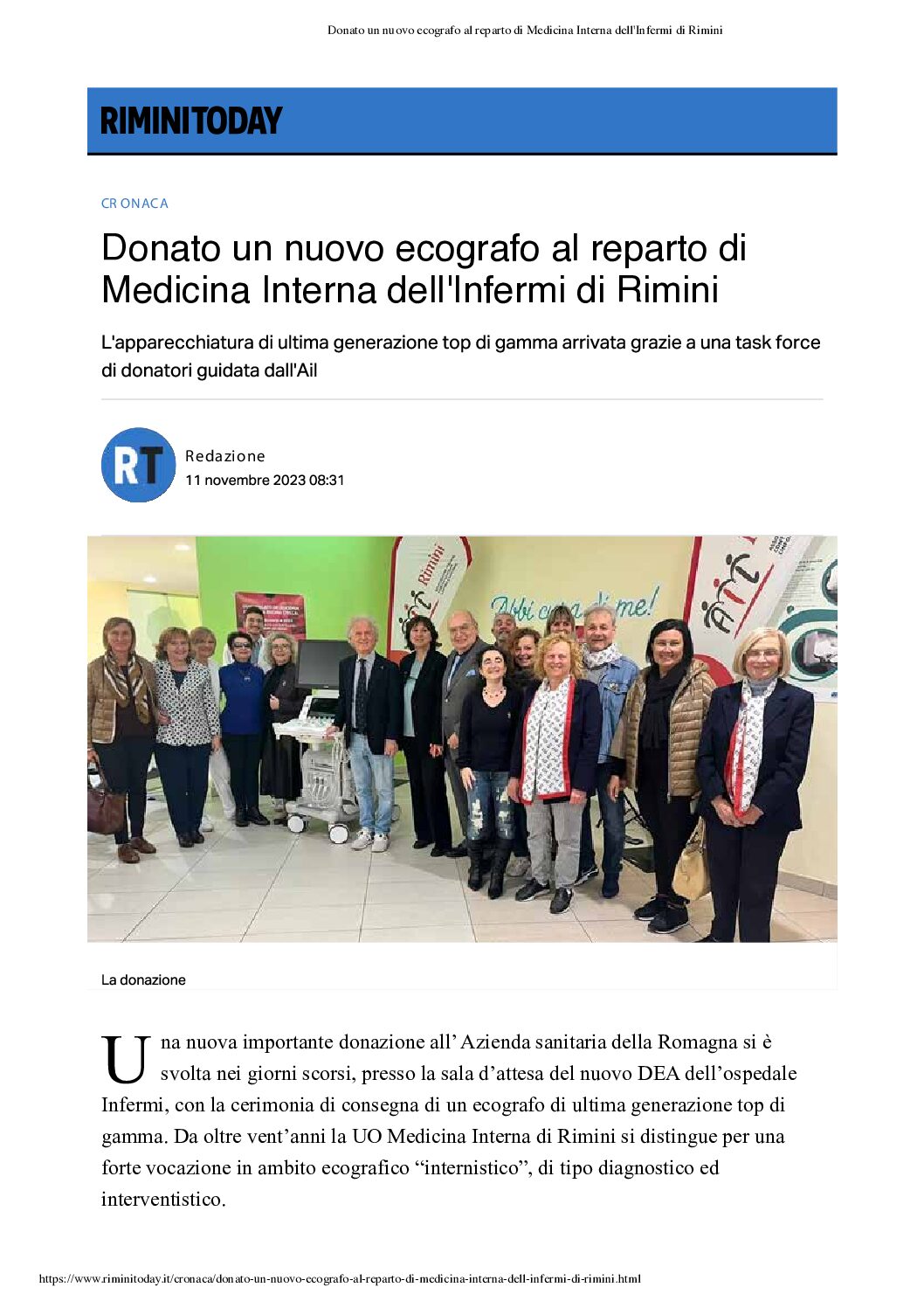 RiminiToday - Donato ecografo Medicina Interna Infermi Rimini 11-11-23